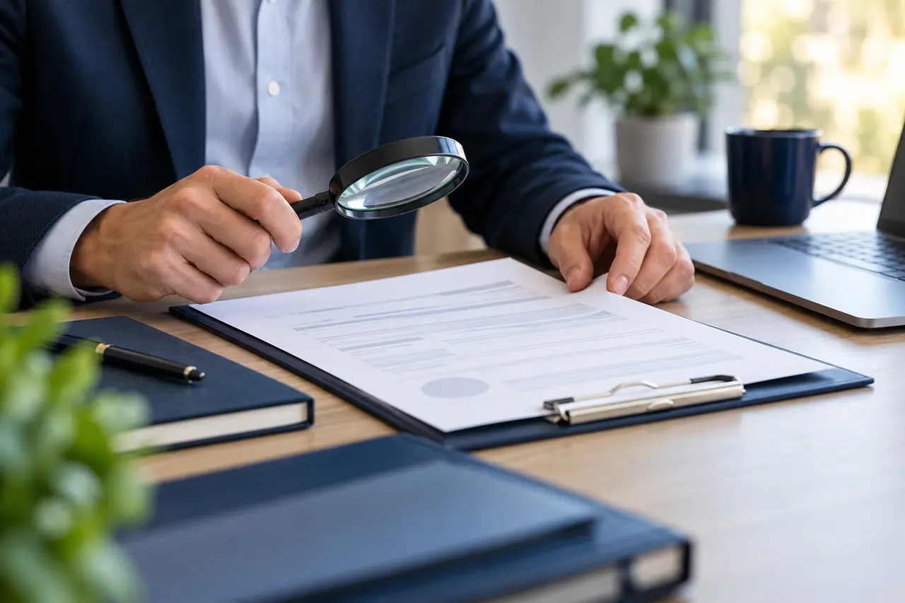 Professional reviewing background screening documentation
