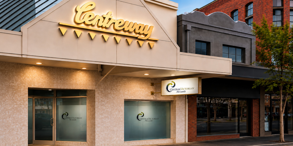 Central Victorian Mercantile office frontage at Centreway Arcade in Bendigo